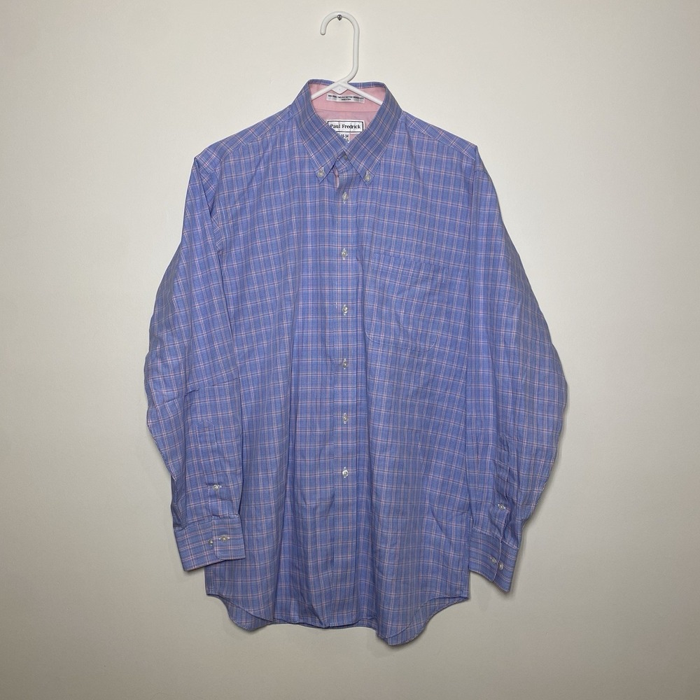 Paul Fredrick Dress Shirt Mens 16 34 Classic Fit Non Iron Two Ply Cotton *Flaw*